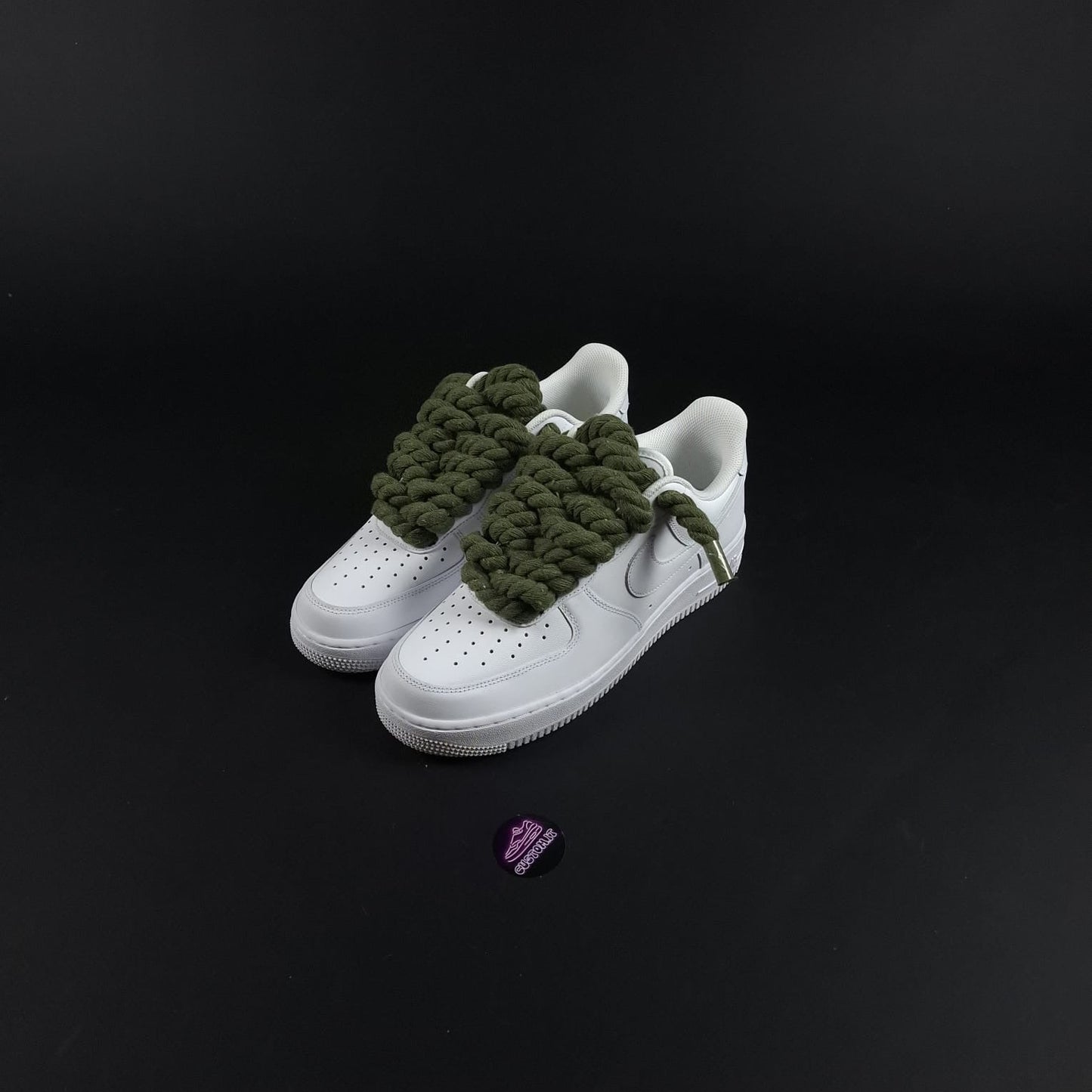 White AF1 x Rope Laces/Dark Green
