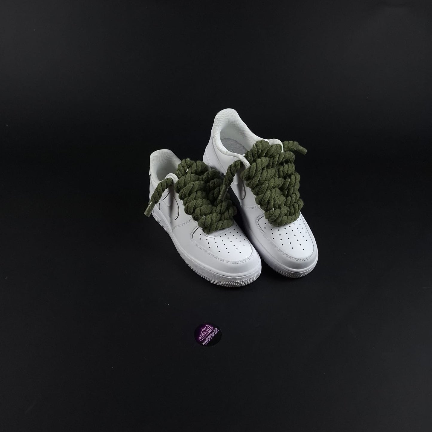 White AF1 x Rope Laces/Dark Green