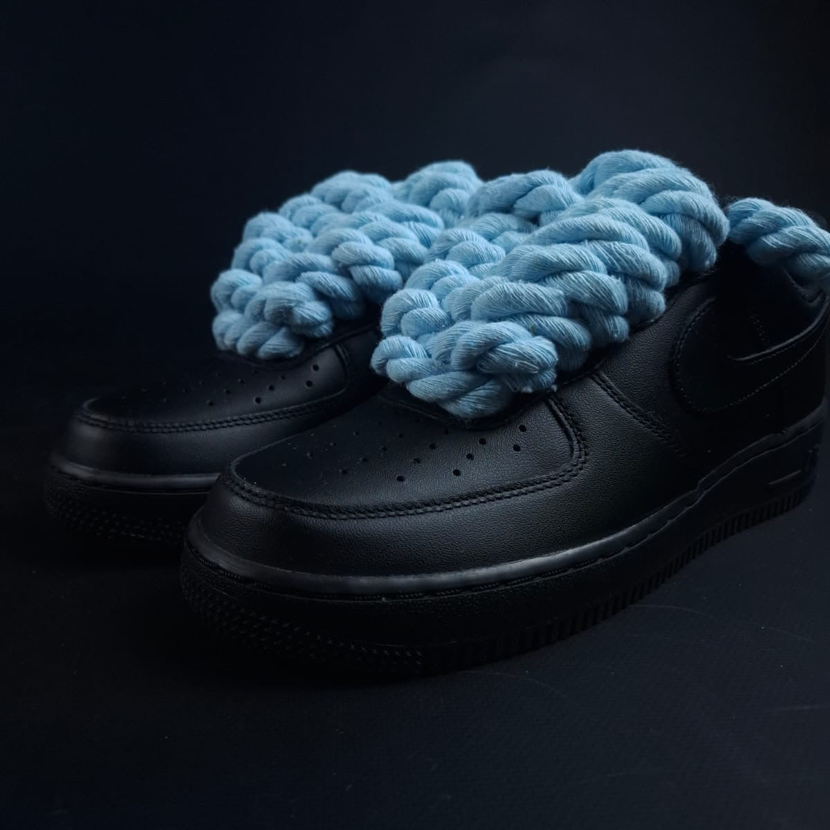 Black AF1 x Rope Laces/Baby Blue