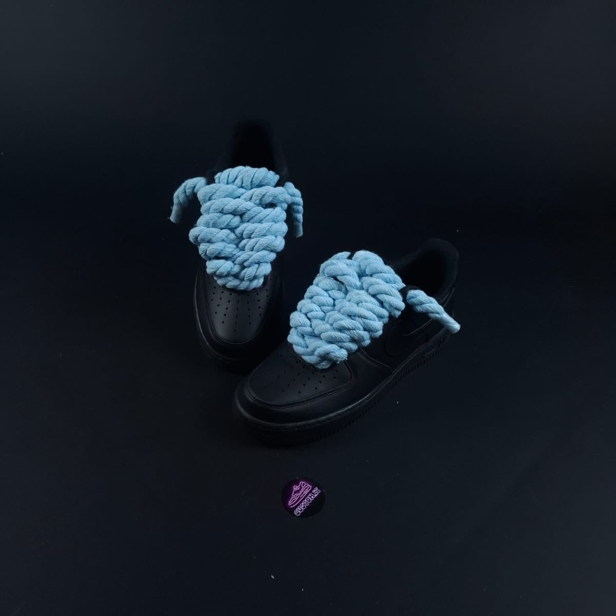 Black AF1 x Rope Laces/Baby Blue