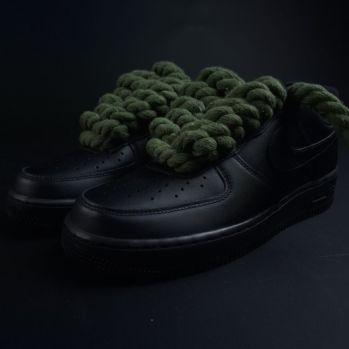 Black AF1 x Rope Laces /Dark Green