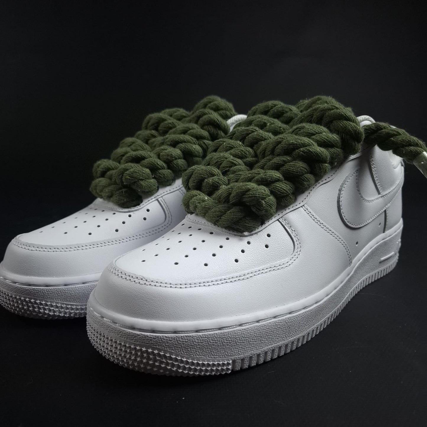 White AF1 x Rope Laces/Dark Green