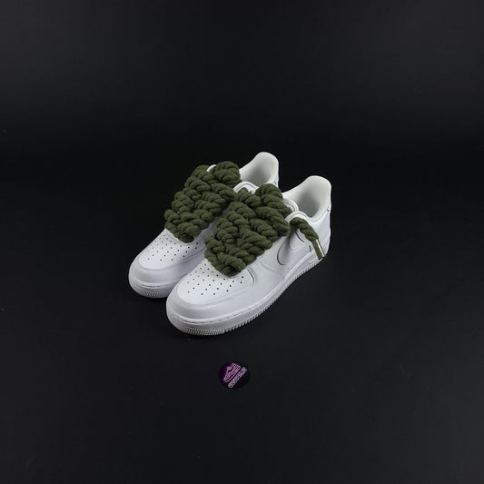 White AF1 x Rope Laces/Dark Green