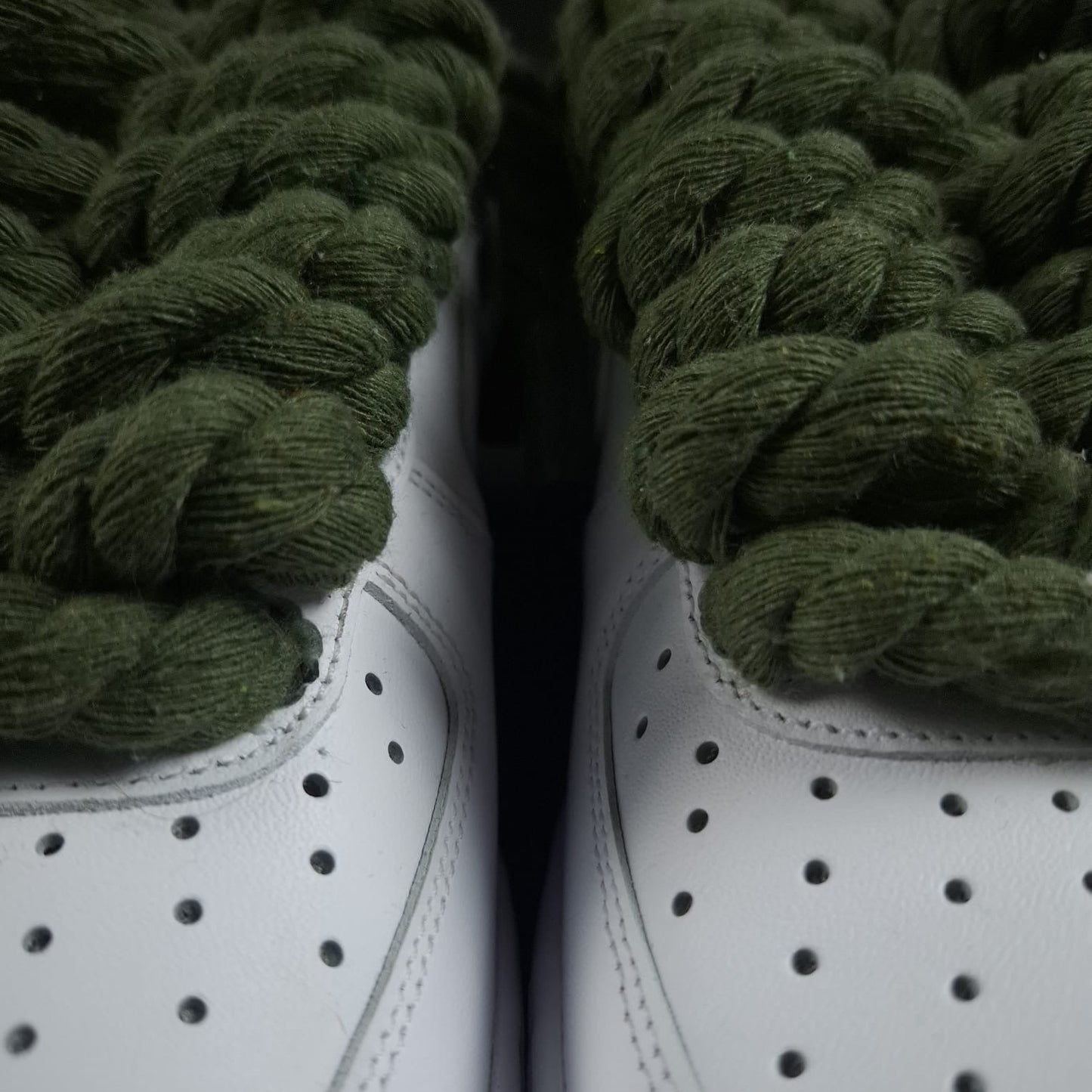 White AF1 x Rope Laces/Dark Green